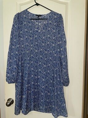 Banana Republic Blue and White Floral Long Sleeve swing dress